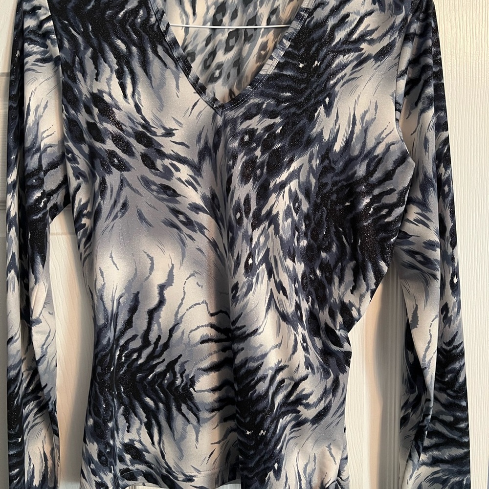 Stylish Black, Gray, and Blue Women's Top